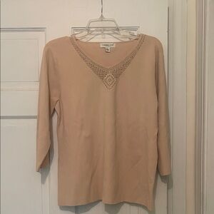 Coldwater Creek Tan Knit Blouse with Crochet Detail